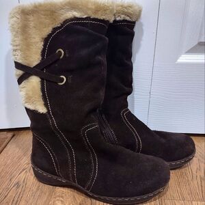 St. John's Bay Leather Fur Lined Suede Boots in Brown Size 8